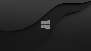 Windows 10 Dark Minimalist Logo on Abstract Black Wave Background HD wallpaper