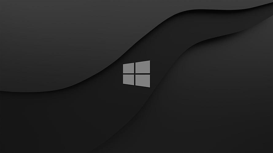 Windows 10 Dark Minimalist Logo on Abstract Black Wave Background HD wallpaper