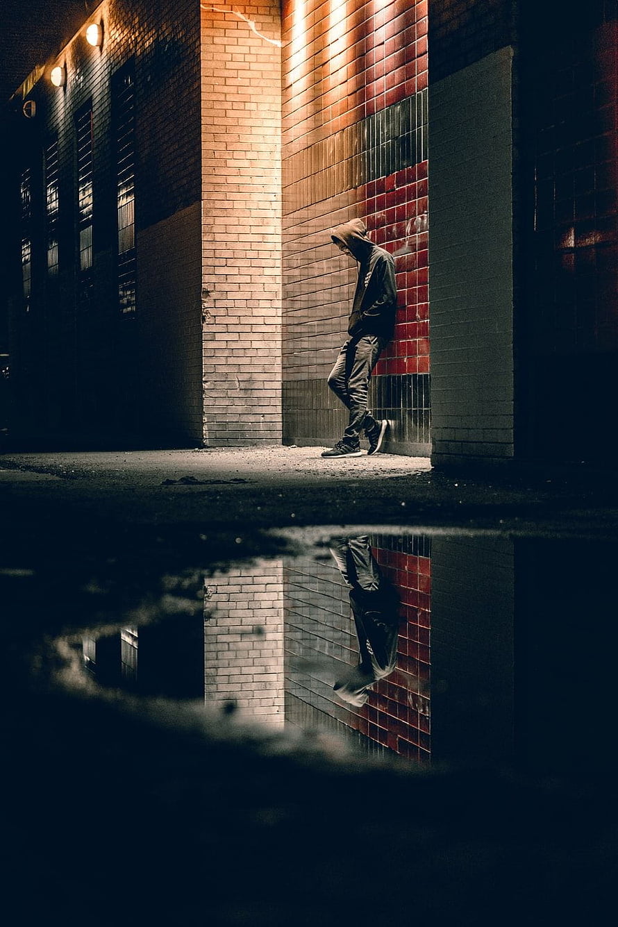 Moody Man Leaning Against Brick Wall at Night with Water Reflection, 75 Sad Mood, mood off boy HD phone wallpaper