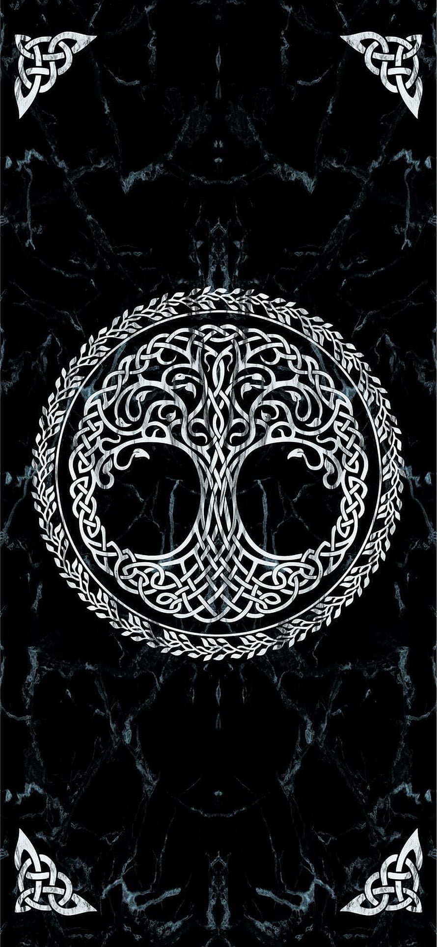 Yggdrasil Celtic Knotwork Tree of Life on Black Marble Background HD phone wallpaper