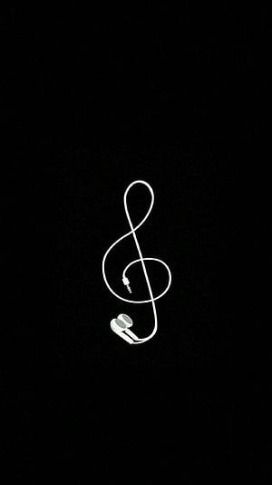 Minimalist Earphones Forming a Treble Clef on Black Background HD phone wallpaper