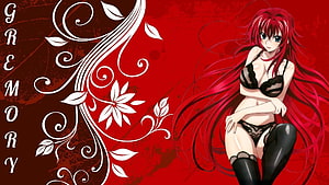 Rias Gremory from High School DxD in Black Lingerie with Red Hair and Floral Design HD wallpaper