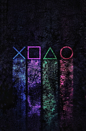 Neon PlayStation Controller Symbols on Dark Grunge Background HD phone wallpaper