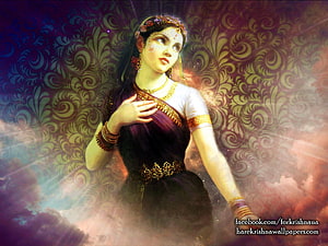 Srimati Radharani in Traditional Indian Attire with Floral Crown and Ornate Jewelry HD wallpaper