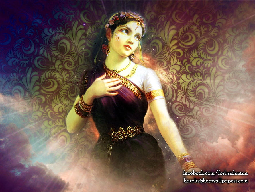 Srimati Radharani in Traditional Indian Attire with Floral Crown and Ornate Jewelry HD wallpaper
