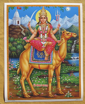 Momai Maa Goddess Riding a Camel in Traditional Indian Art HD phone wallpaper