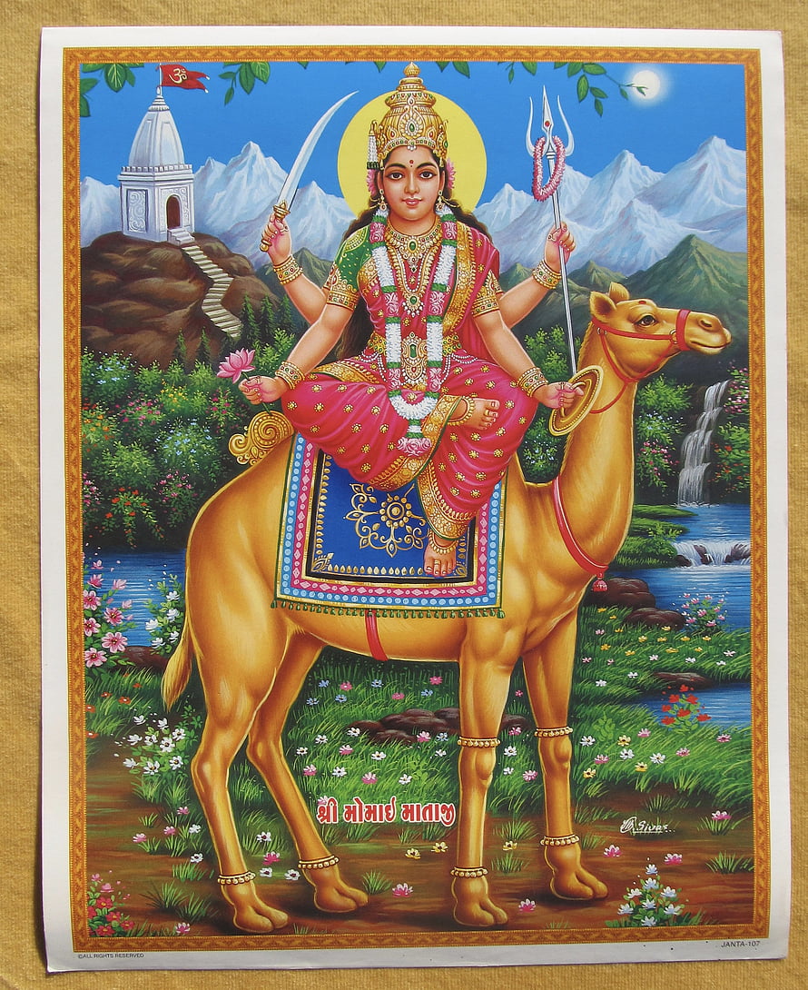 Momai Maa Goddess Riding a Camel in Traditional Indian Art HD phone wallpaper
