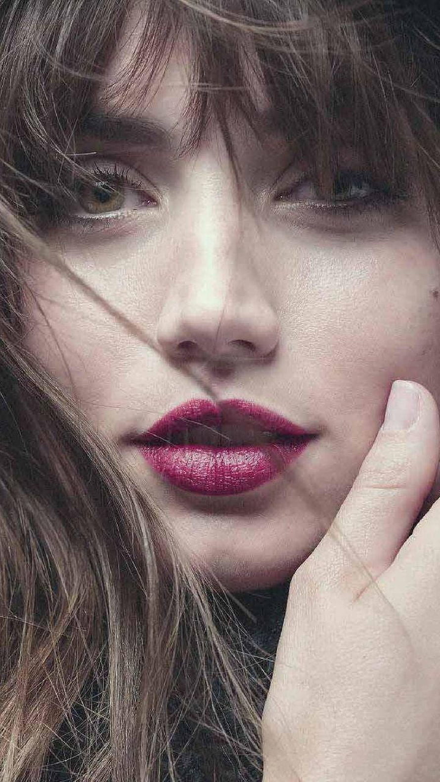 Close-up portrait of a woman with messy brown hair and bold red lipstick, 1 Ana De Armas 2019, ana de armas HD phone wallpaper