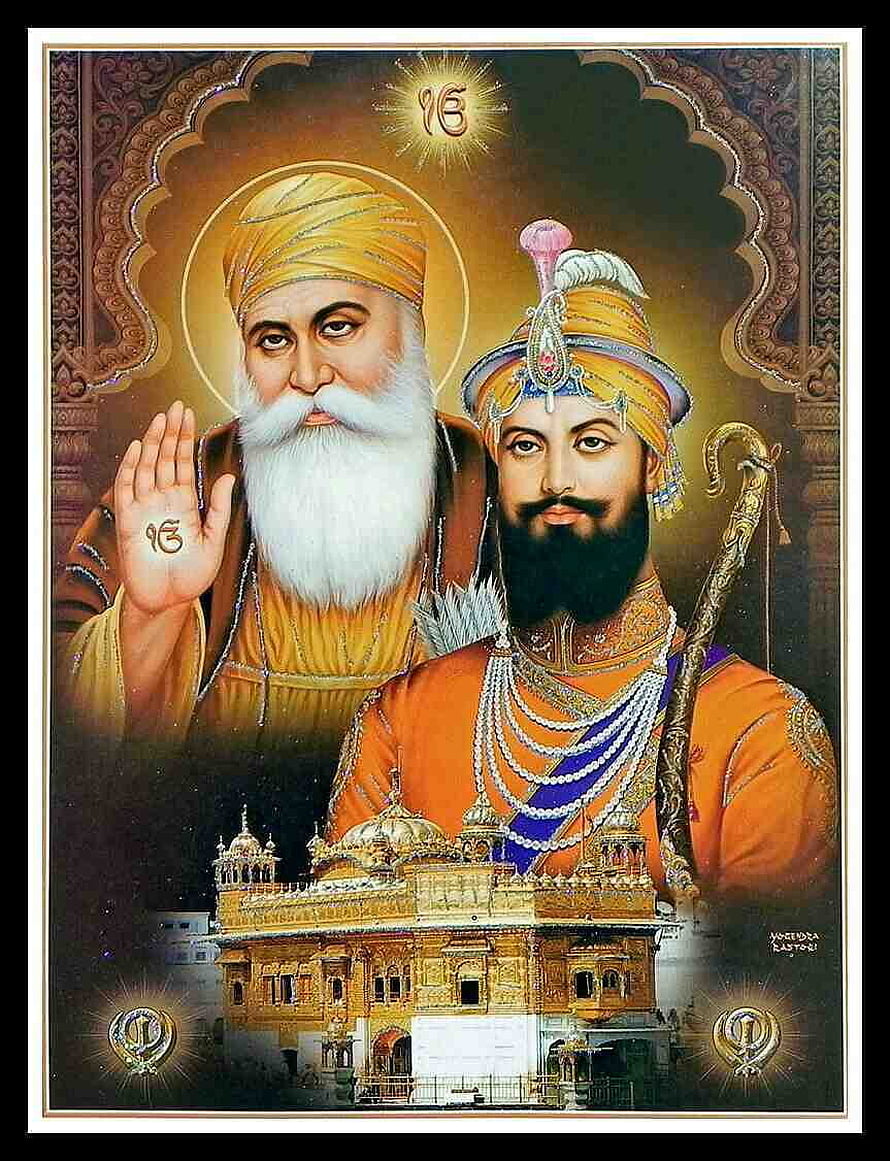 Sri Guru Nanak Dev Ji and Guru Gobind Singh Ji with Golden Temple Art HD phone wallpaper