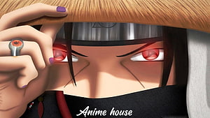Itachi Uchiha Sharingan Close-Up in Naruto Anime Style HD wallpaper