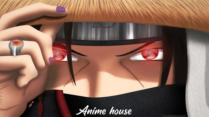 Itachi Uchiha Sharingan Close-Up in Naruto Anime Style HD wallpaper