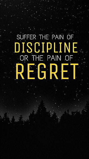 Motivational Quote About Discipline And Regret On Starry Night Sky Background HD phone wallpaper