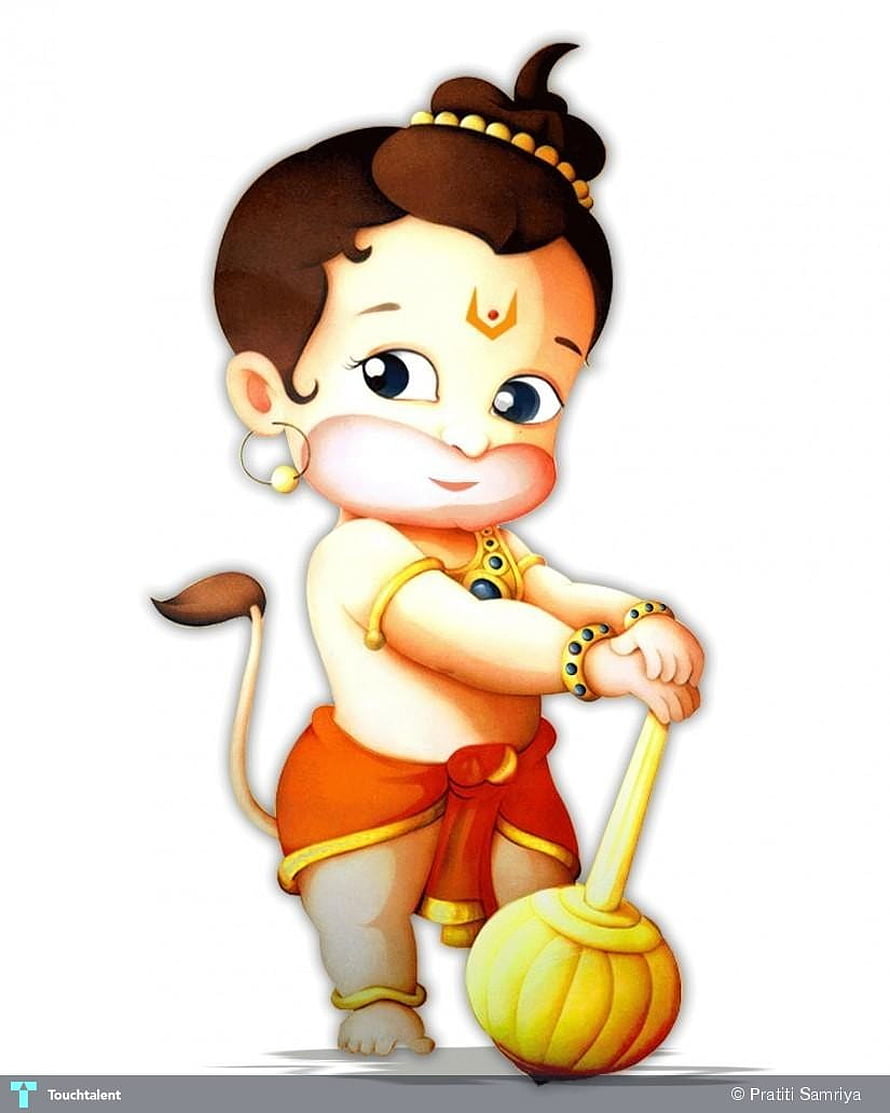 Cute Baby Hanuman Cartoon Illustration with Mace and Tail, Bal+hanuman+3, return of hanuman HD phone wallpaper