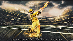 Mahendra Singh Dhoni Captain Cool Cricket Player With Flaming Bat In Stadium HD wallpaper
