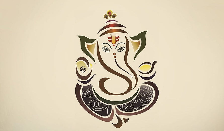 Stylized Vector Illustration of Lord Ganesha with Intricate Patterns and Earthy Tones HD wallpaper