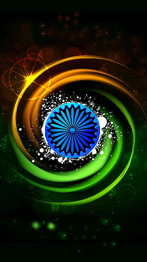 Abstract Indian Flag Design With Swirling Saffron Green And Blue Ashoka Chakra HD phone wallpaper