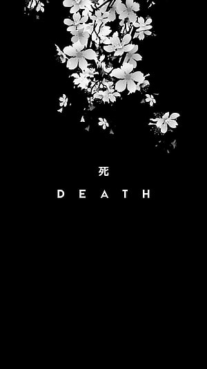 One Piece Black Aesthetic Wallpaper Featuring Cherry Blossoms and Death Text HD phone wallpaper