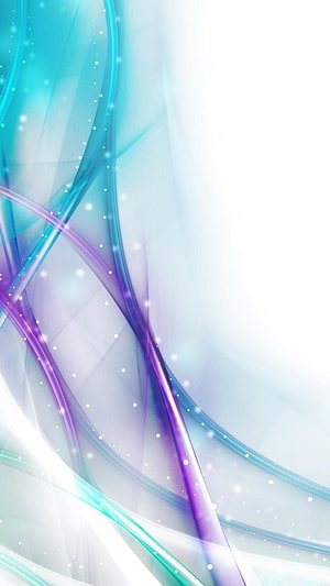 Elegant Abstract Flowing Ribbons in Cyan and Purple with Soft Bokeh Light Particles HD phone wallpaper