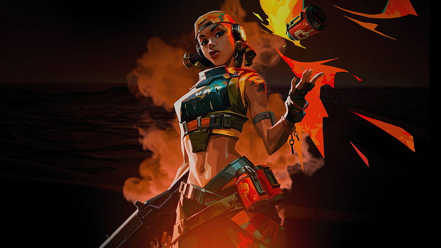 Valorant Raze Character Art with Molotov Cocktail and Explosive Effects HD wallpaper