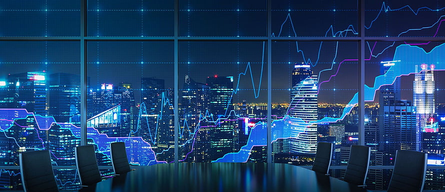 Modern Conference Room With City Skyline And Financial Data Charts HD wallpaper
