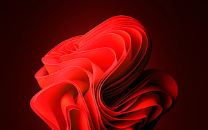 Vibrant Red Abstract 3D Ribbon Sculpture on Dark Background HD wallpaper
