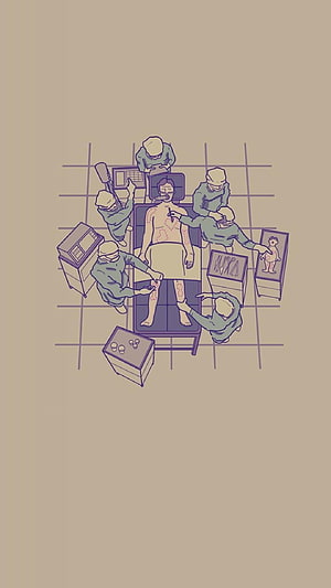 Minimalist Illustration of a Medical Team Performing Surgery on a Patient in an Operating Room HD phone wallpaper