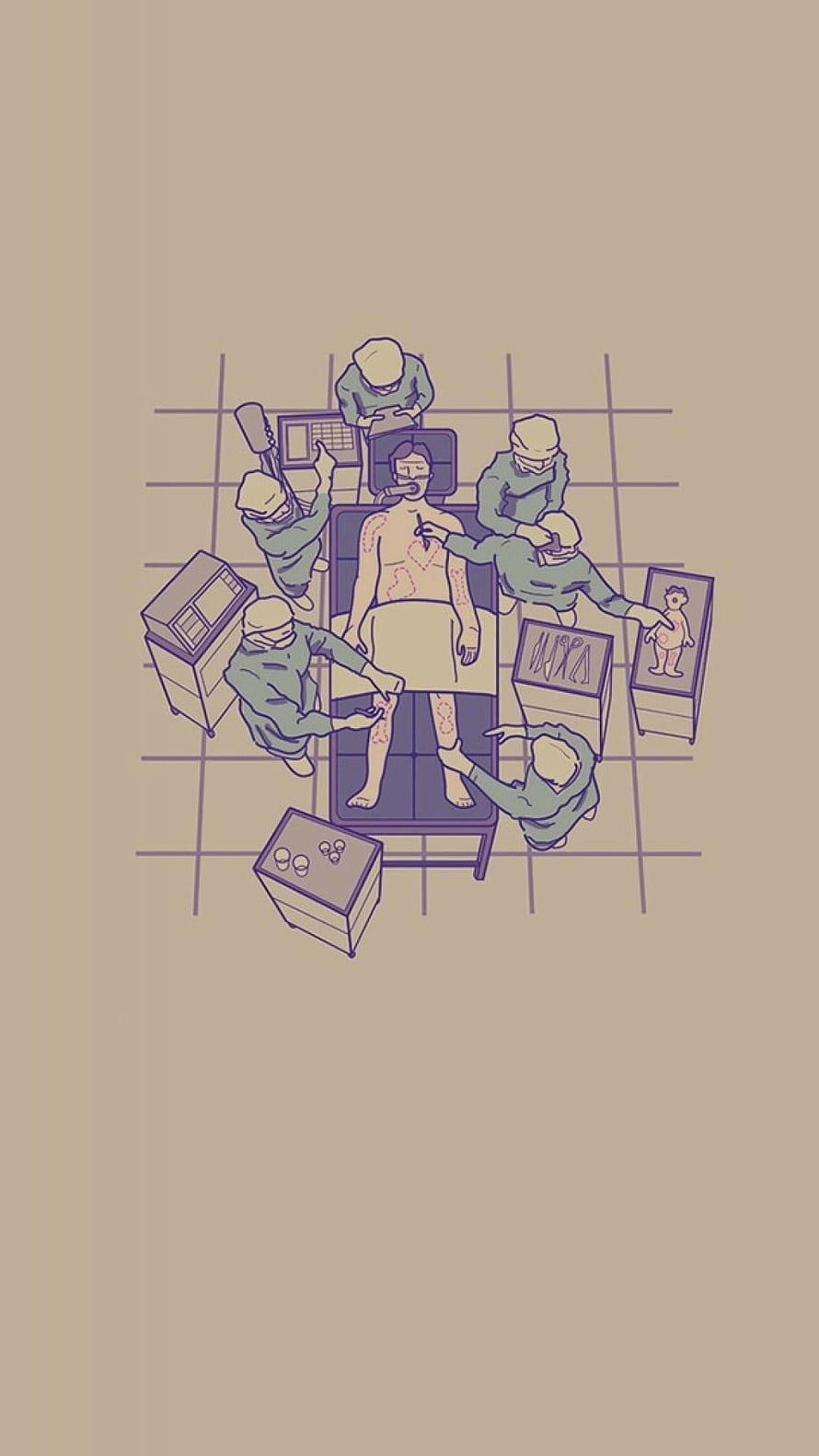 Minimalist Illustration of a Medical Team Performing Surgery on a Patient in an Operating Room HD phone wallpaper