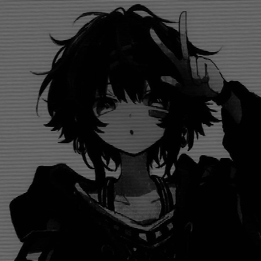 Black and White Anime Boy Silhouette with Scanlines and Glitch Effect HD phone wallpaper