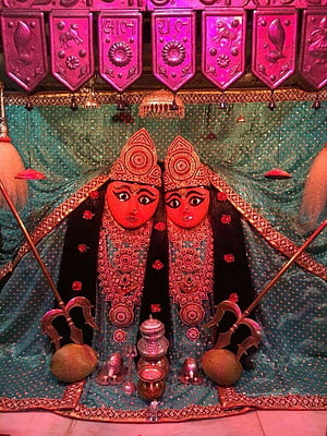 Sri Chamunda Mataji Temple Deity with Traditional Ornaments and Ritual Offerings HD phone wallpaper