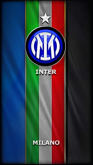 Inter Milan Club Crest on Italian Flag Stripes with Star and Milano Text HD phone wallpaper