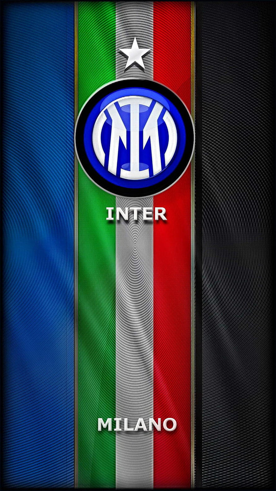Inter Milan Club Crest on Italian Flag Stripes with Star and Milano Text HD phone wallpaper