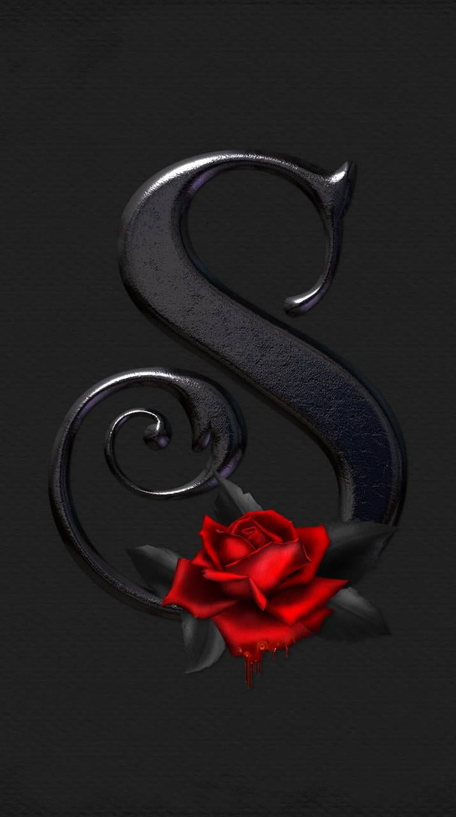 Ornamental Metal Letter S with Red Rose on Dark Background HD phone wallpaper