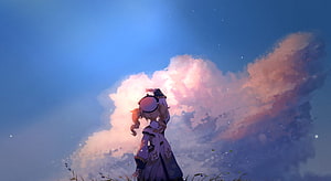 Genshin Impact Barbara Standing in a Field Under a Dreamy Sunset Sky HD wallpaper