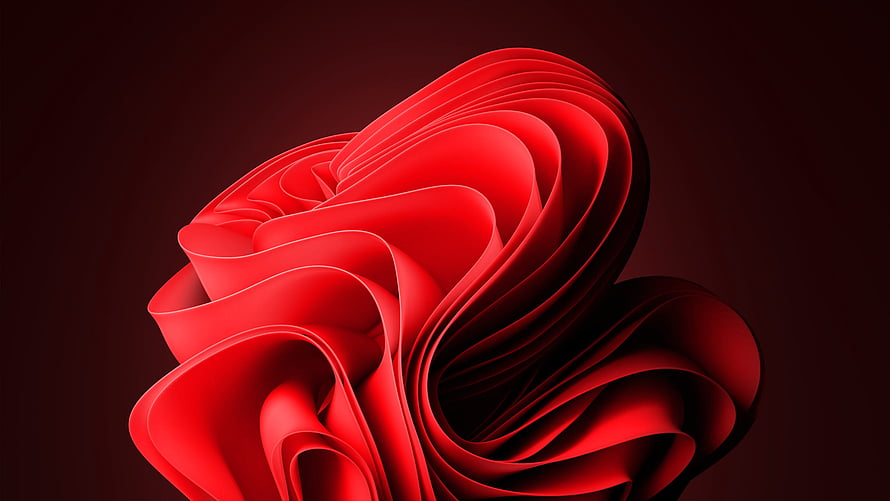 Vibrant Red Abstract 3D Ribbon Sculpture on Dark Background HD wallpaper