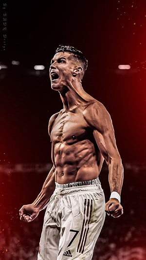 Cristiano Ronaldo Shirtless Celebration in White Shorts with Number 7 HD phone wallpaper