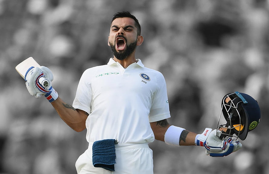 Virat Kohli Celebrating a Century in India Test Cricket Kit HD wallpaper