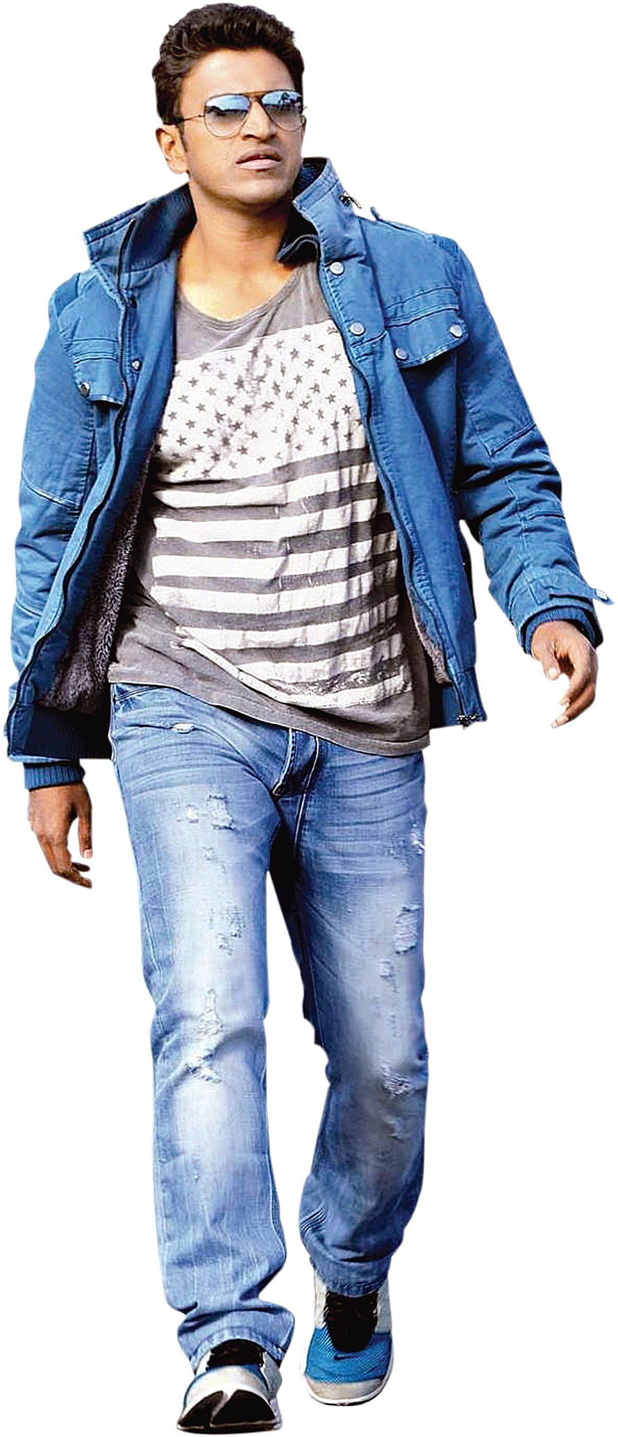 Punith Rajkumar in Denim Jacket and Distressed Jeans with Sunglasses HD phone wallpaper