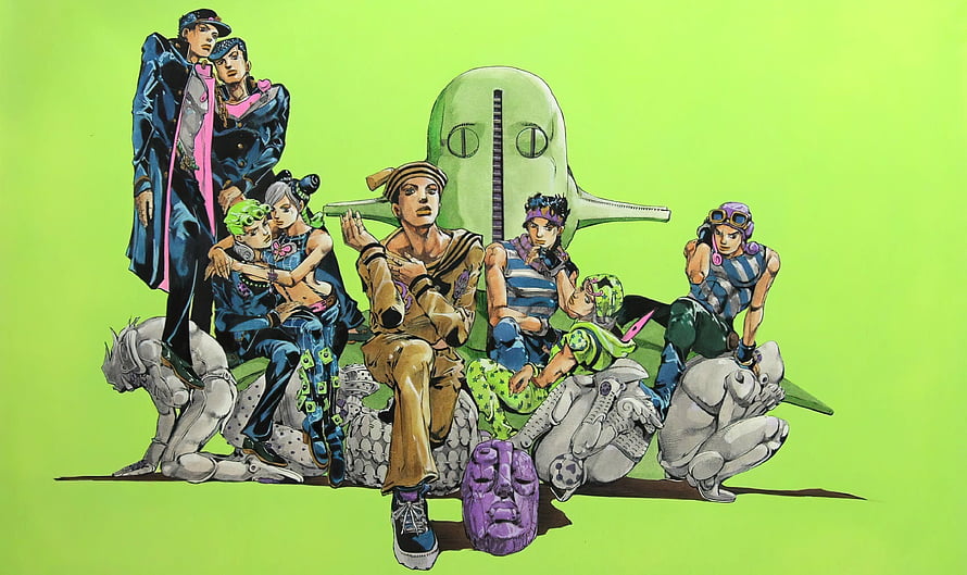 JoJo's Bizarre Adventure Part 8 Group Portrait with Stands and Airplane HD wallpaper