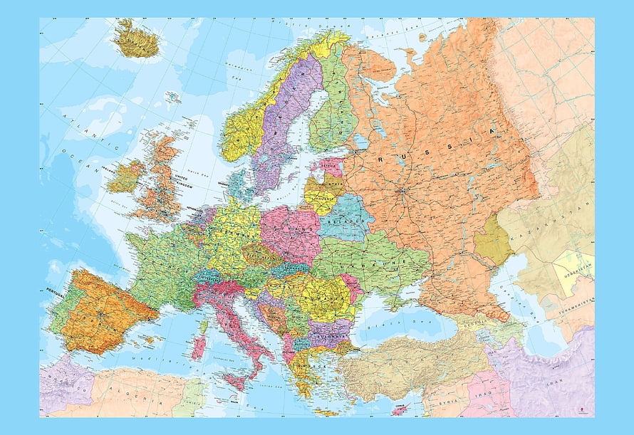 Detailed Political Map of Europe with Country Borders and Geographic Features HD wallpaper