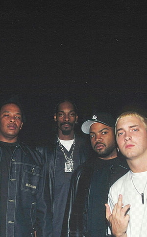 Dr Dre Snoop Dogg Ice Cube and Eminem in a vintage NWA style group portrait HD phone wallpaper