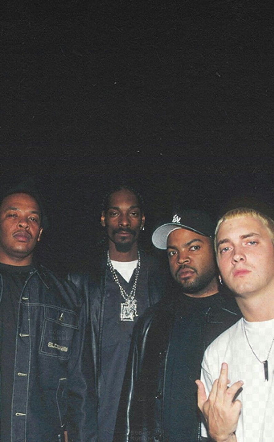 Dr Dre Snoop Dogg Ice Cube and Eminem in a vintage NWA style group portrait HD phone wallpaper