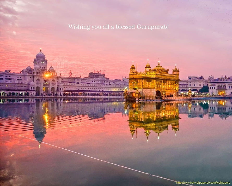 Golden Temple at Sunset with Reflection in the Sacred Pool HD wallpaper