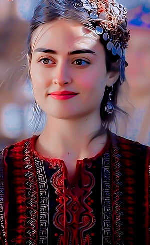 Portrait of a woman in traditional red embroidered attire with a floral headpiece, Halima Sultan , in 2021, turkish girl HD phone wallpaper