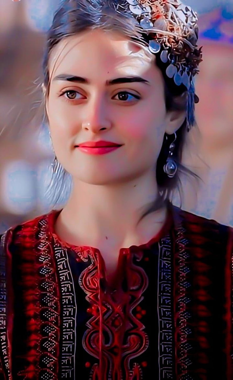 Portrait of a woman in traditional red embroidered attire with a floral headpiece, Halima Sultan , in 2021, turkish girl HD phone wallpaper