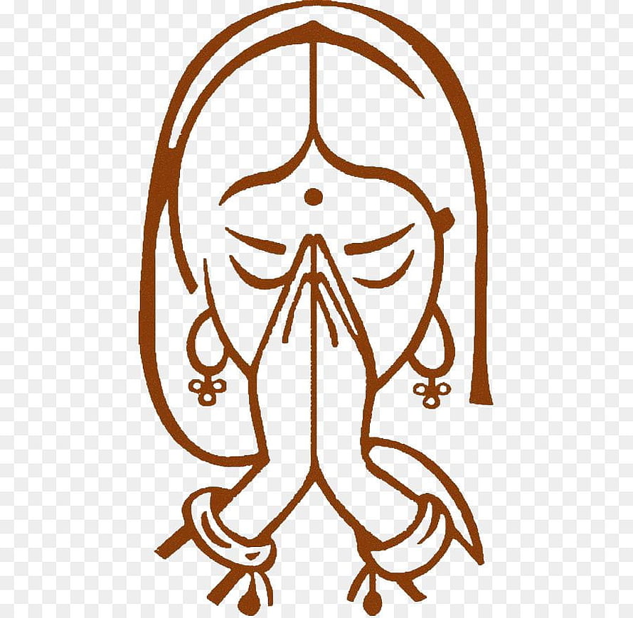 Minimalist Brown Line Art of a Woman in Namaste Prayer Pose with Closed Eyes and Traditional Earrings, Namaste Clipart Png, namaste women HD wallpaper