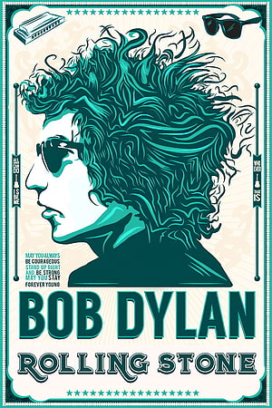 Bob Dylan Vintage Rock Poster Artwork with Rolling Stone Typography and Retro Illustration HD phone wallpaper