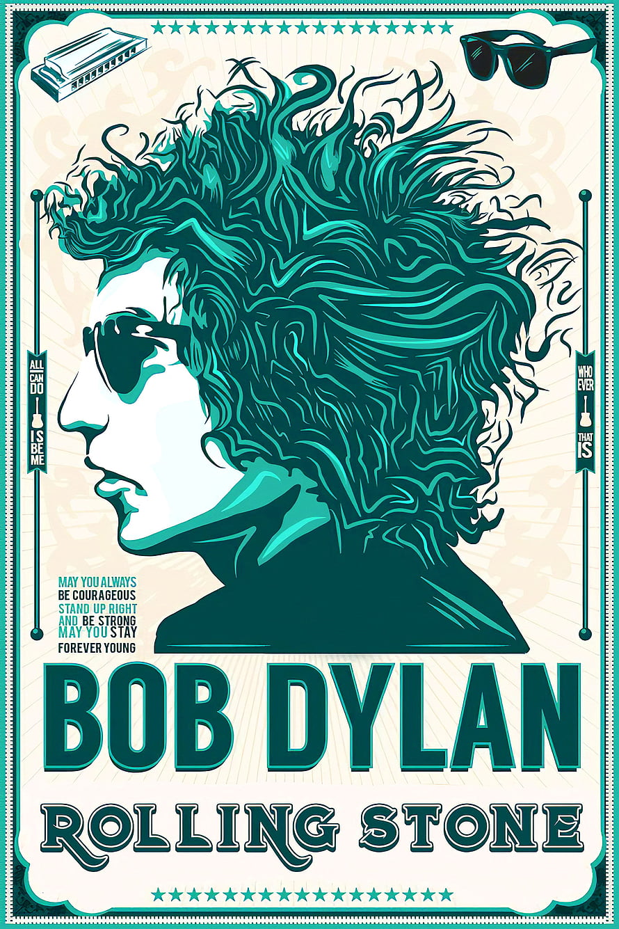 Bob Dylan Vintage Rock Poster Artwork with Rolling Stone Typography and Retro Illustration HD phone wallpaper