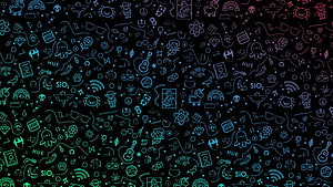 Neon Doodle Pattern on Black Background with Pop Culture Icons and Symbols HD wallpaper