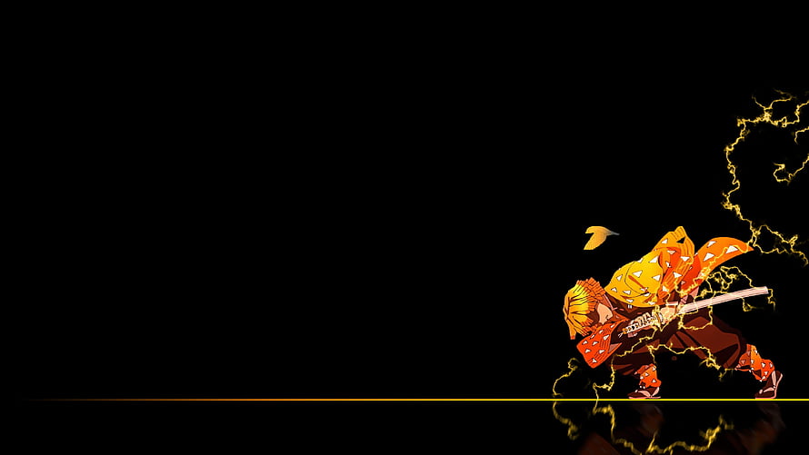 Zenitsu Agatsuma in Thunder Breathing Stance on Black Background from Demon Slayer HD wallpaper