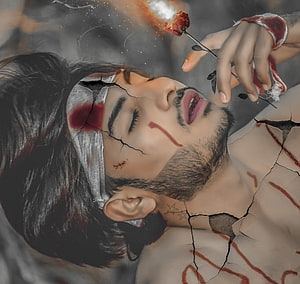 Injured man with cracked skin and burning rose, Alone Sad Broken Heart Boy Crying, broken dp HD wallpaper